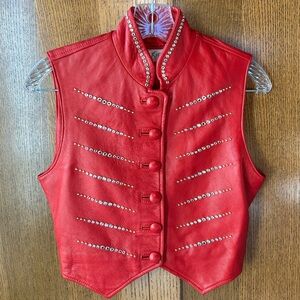 Vintage Kippys Coronado Red Leather Vest - Swarovski Rhinestones / Crystals Sz S